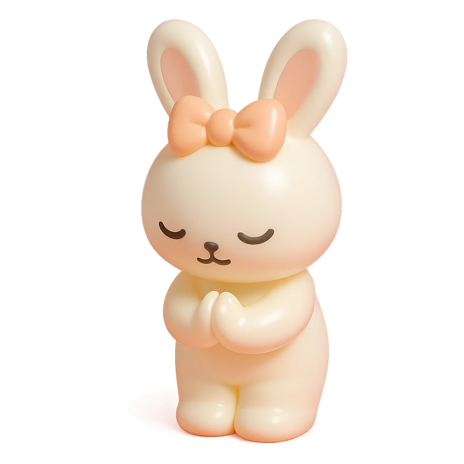 white bunny bowing politely, paws together, vinyl figure style sticker