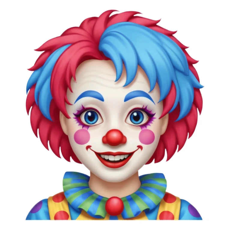 Clown – Bright makeup, red nose, colorful wig, exaggerated smile sticker