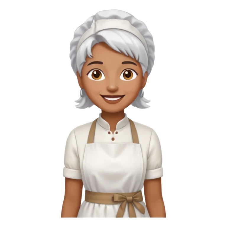 woman, brown skin, white hair, with apron sticker