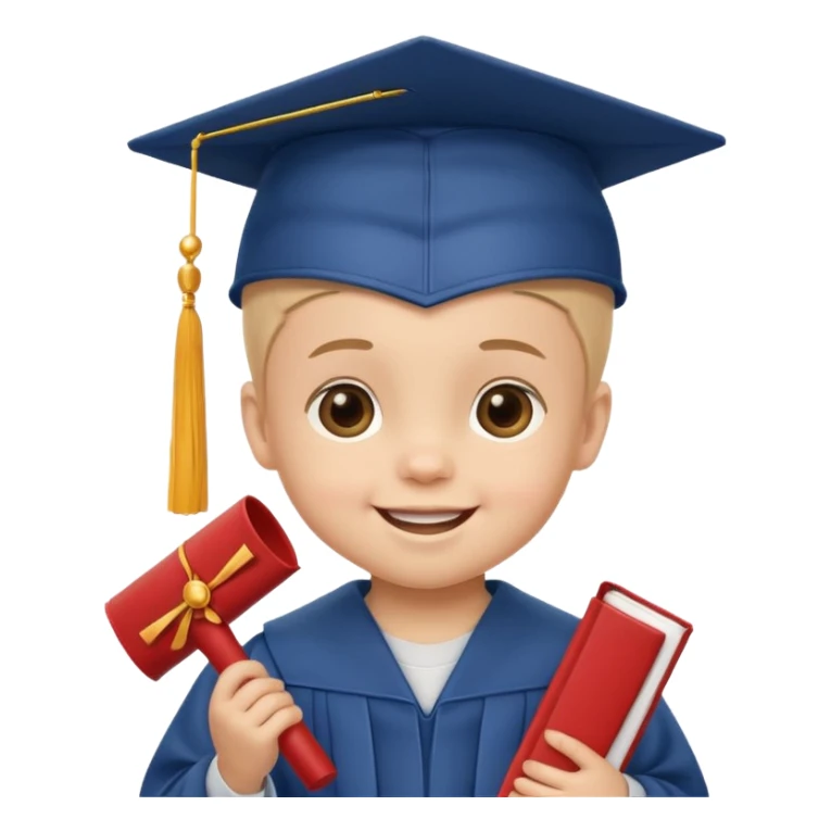 smiling baby with a graduation cap and diploma sticker