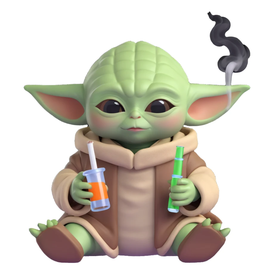 baby yoda smoking a bong, cannabis sticker