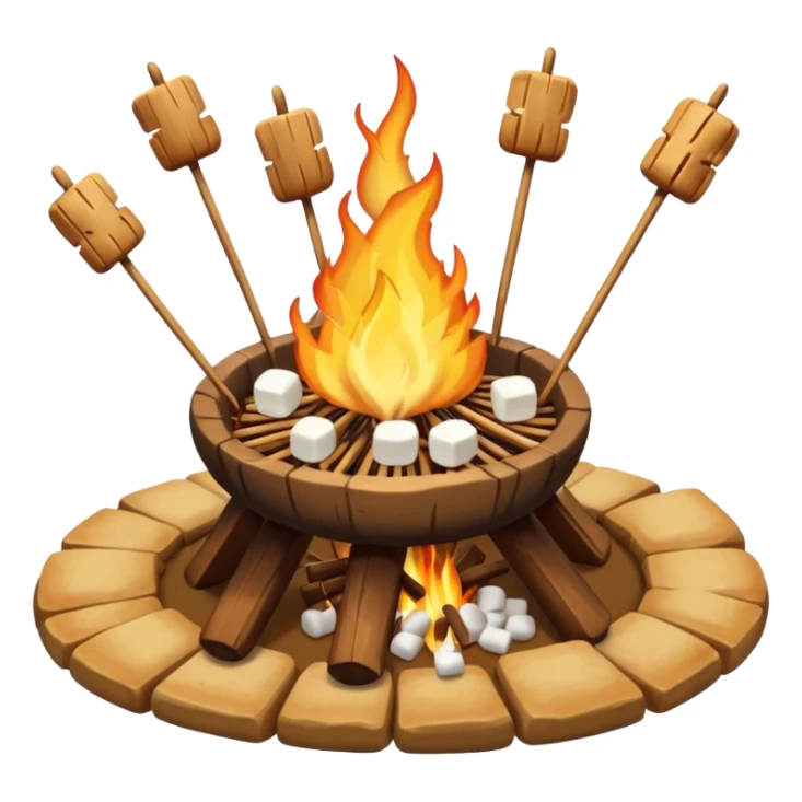 bonfire, with marshmallows on skewers, campfire sticker