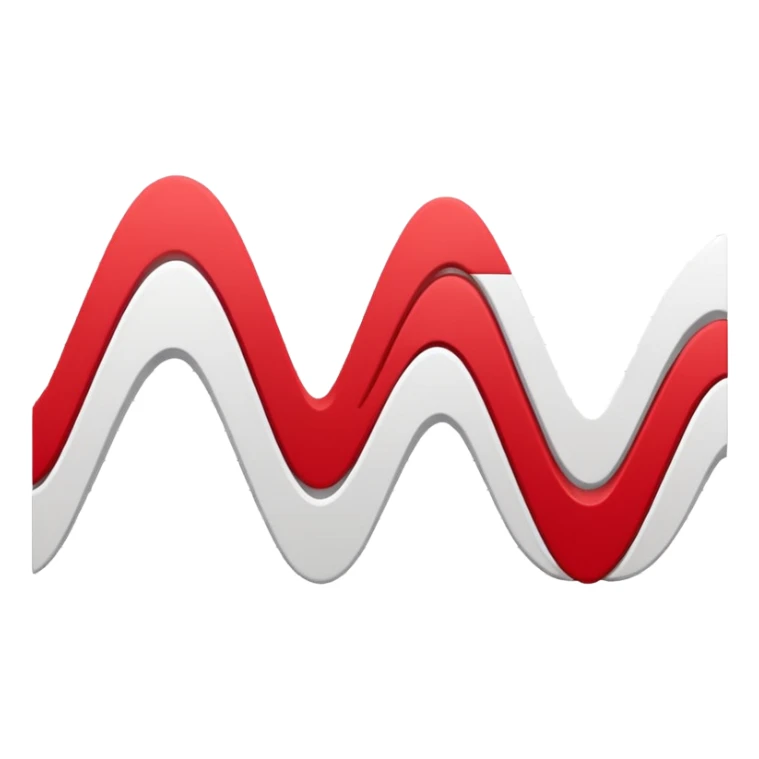 logo on white background showing a waveform morphing into a sheet of text. Clean red and white geometric style, minimal and modern, no text. Represents audio-to-text or video transcription powered by AI sticker