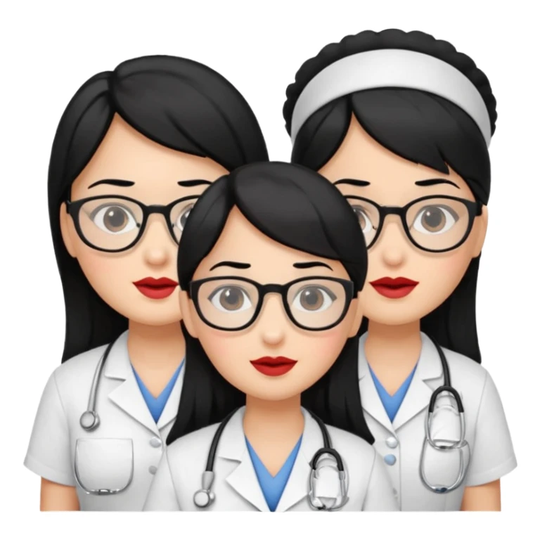 Genera emogis de 4 cuatro enfermeras de cabello negro largo, entre ellas que una tenga lentes y otra un lunar encima de los labios sticker
