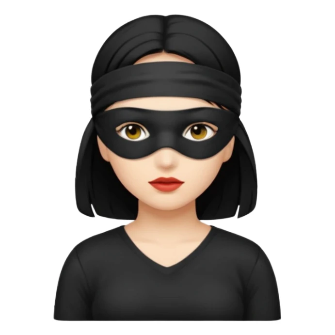 woman with black hair wearing blindfold sticker