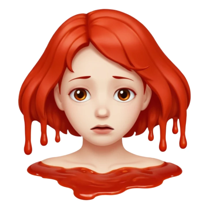 A depressed face with tomato sauce coming out of ears  sticker