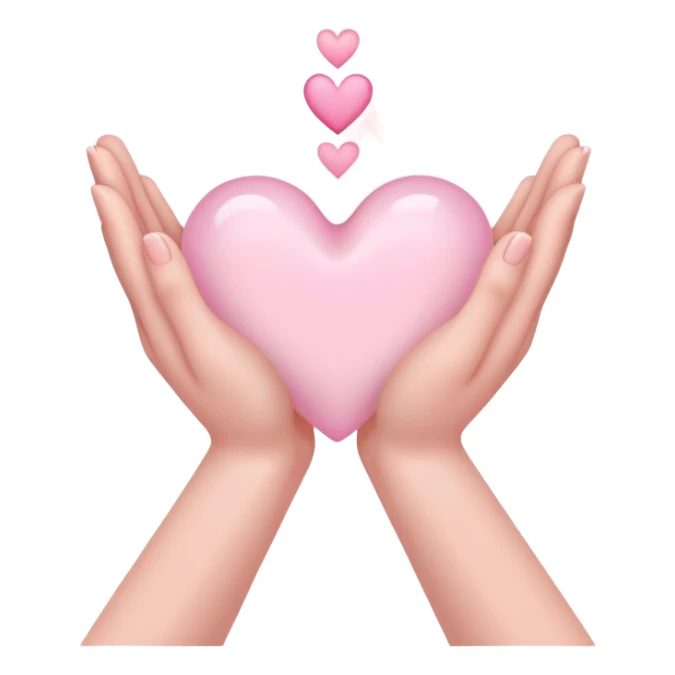 Hands joined in prayer with a pale pink heart sticker