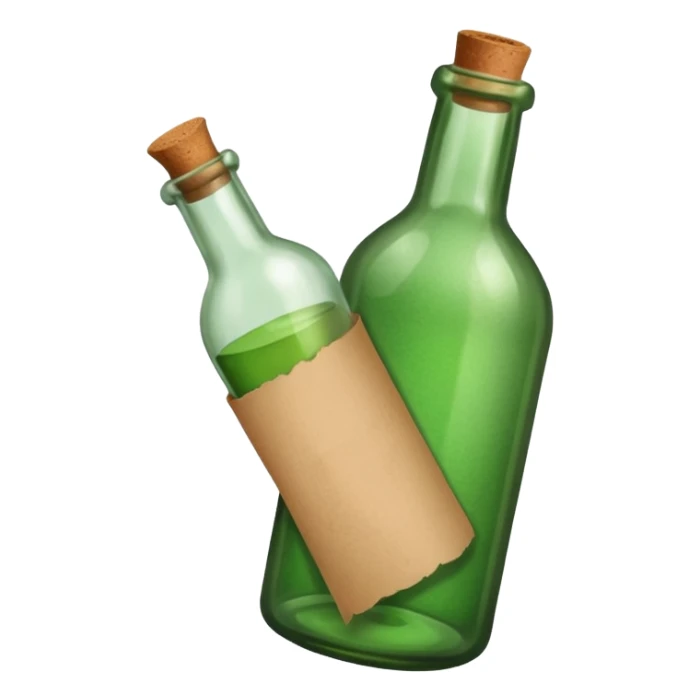 green old  glass bottle with a rolled  paper message inside like in movie  sticker