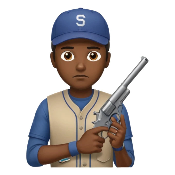 Un moreno con una pistola y grosero y una gorra sticker