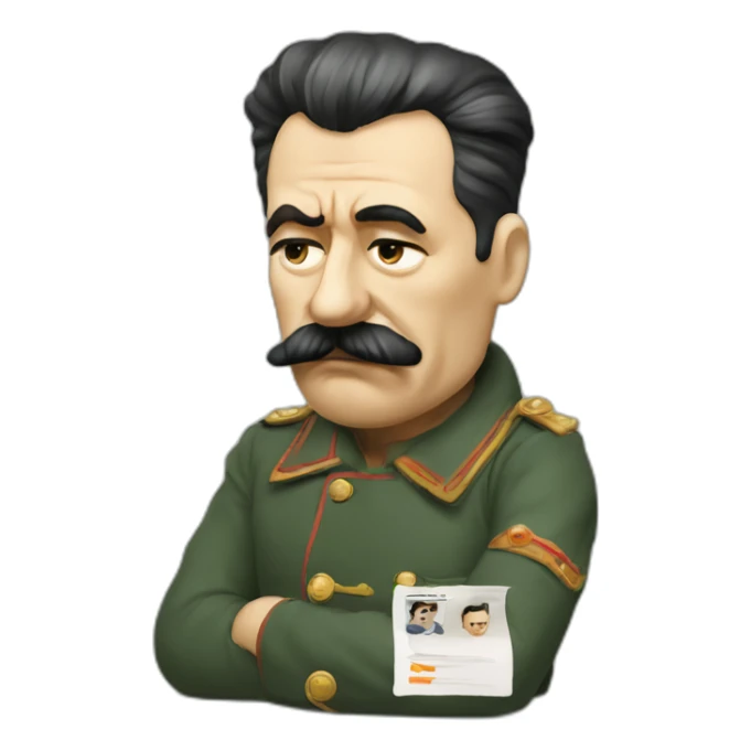 Depressed looking stalin looking at social media on phone and smoking a cigarette sticker