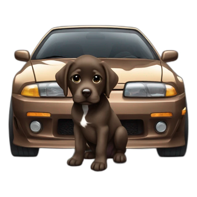 puppie chocolate labrador in a Nissan Silvia S13 sticker