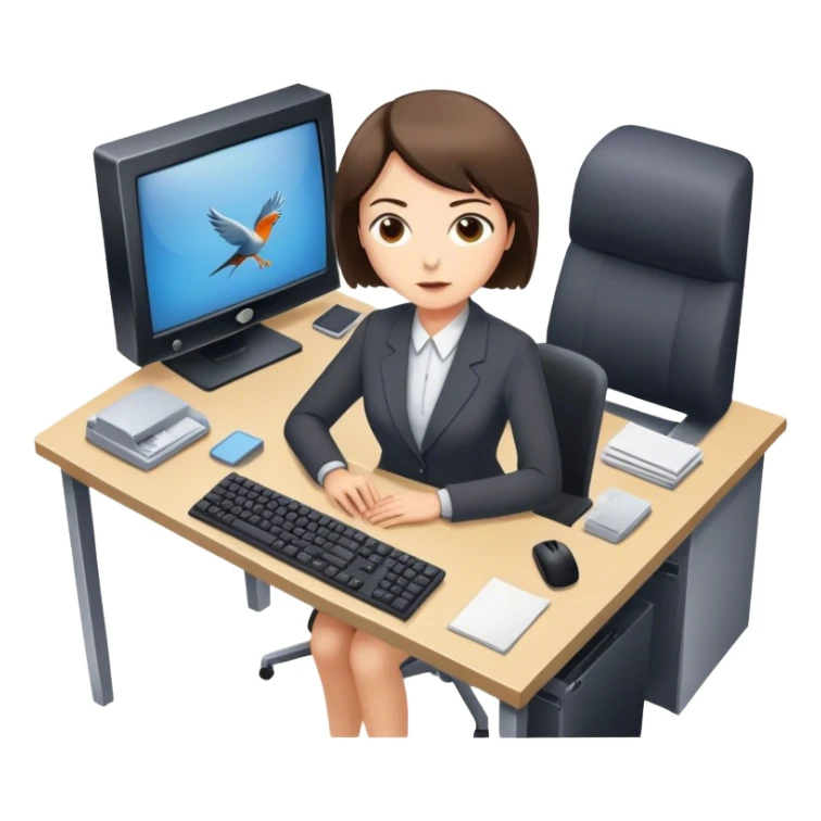 An office worker works at a computer in the TV series "Severance", from a bird's-eye view. sticker