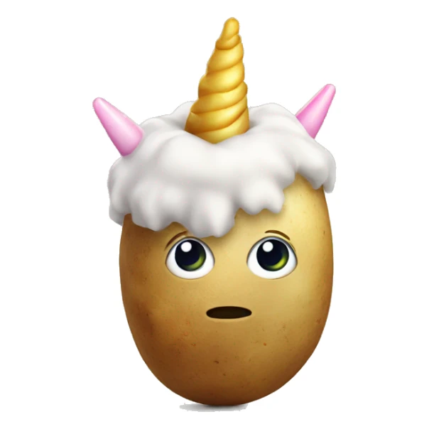 A potato wearing a unicorn horn sticker