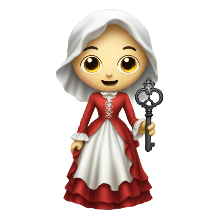 gost in Victorian dress elegant red full body, holding big key sticker