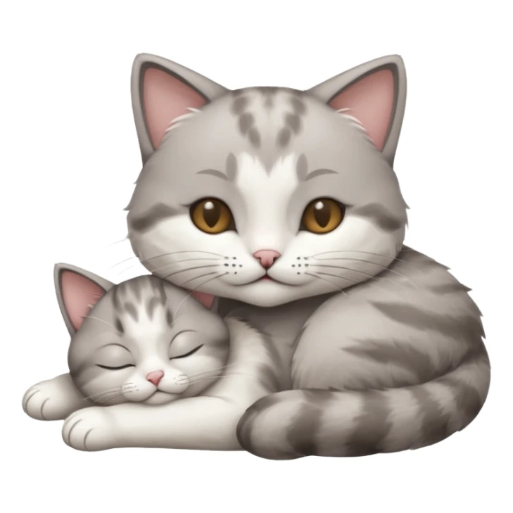 1 grey and white small cat with his eyes closed lying down leaning on his elbow with his paw curled under his head holding it up sticker