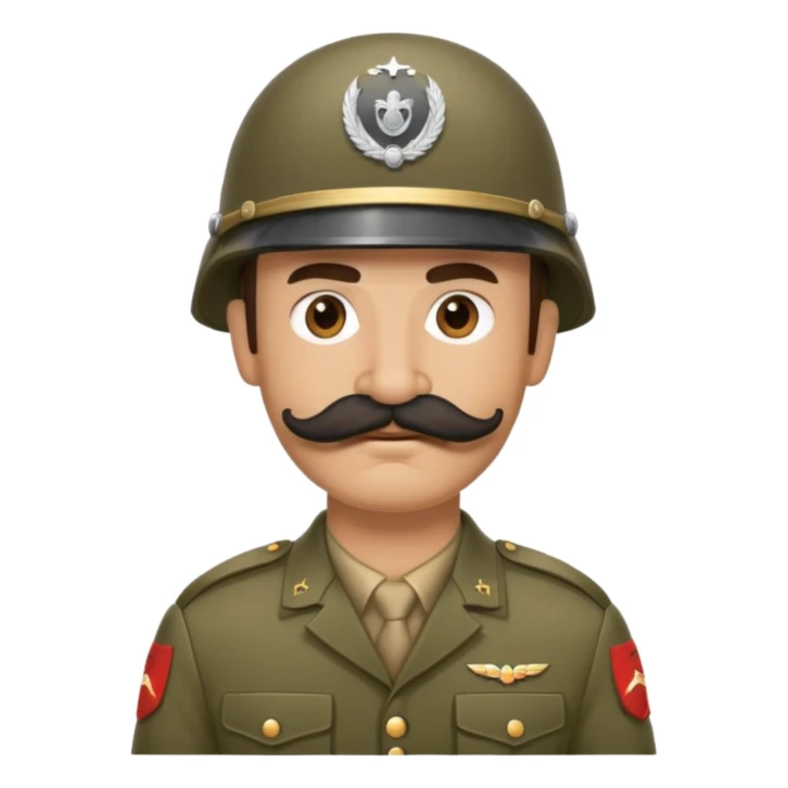 Soldier with thick handlebar mustache wearing a military helmet sticker