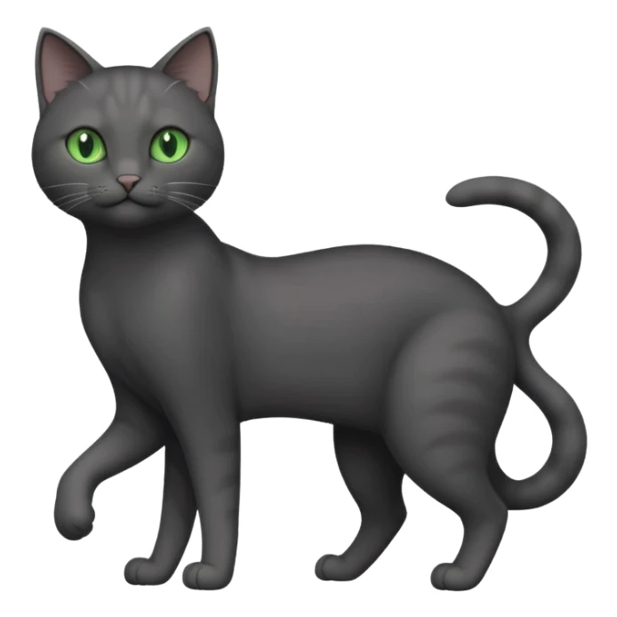 full body gorgeous solid dark grey cat with green eyes, white paws and white whiskers stretching sticker