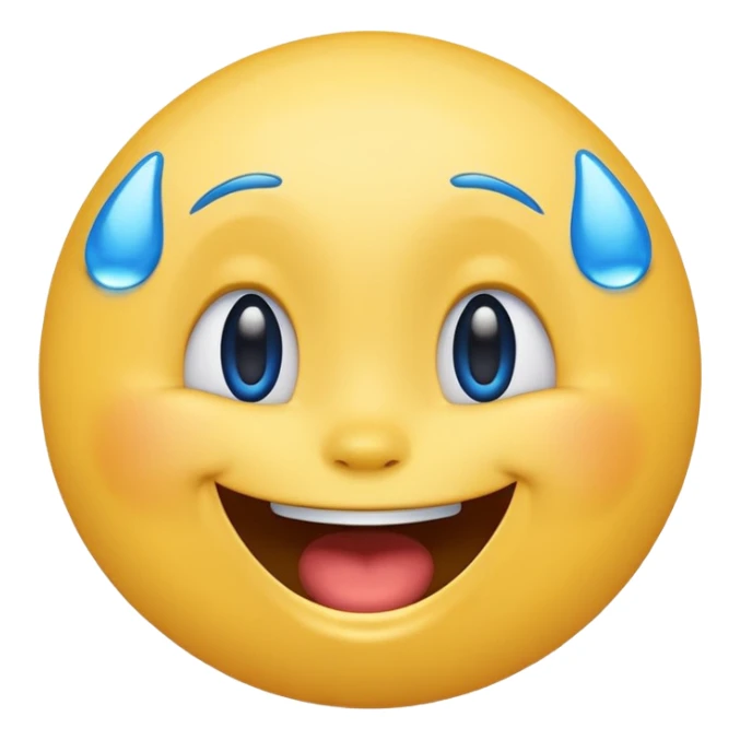 Emoji, yellow round laughing face, blue tears of joy on it  sticker