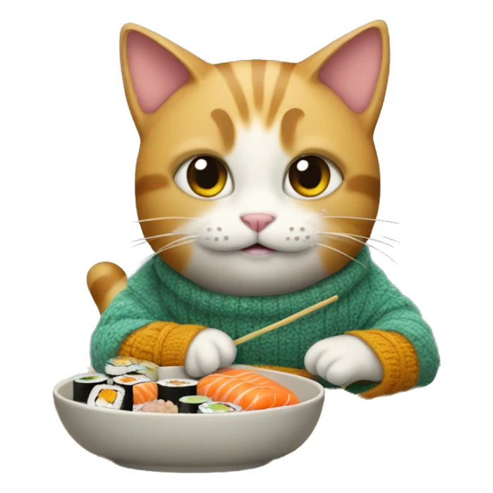 cat in a sweater eating sushi sticker