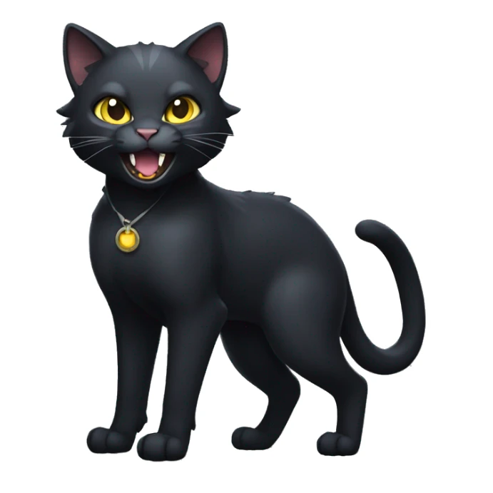 Black magical Cat-Fakémon with big fangs full body sticker