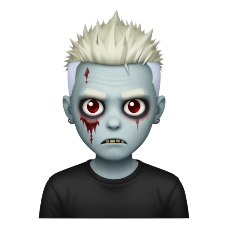 zombie boy with spiky emo hair, white shirt, one eye missing sticker