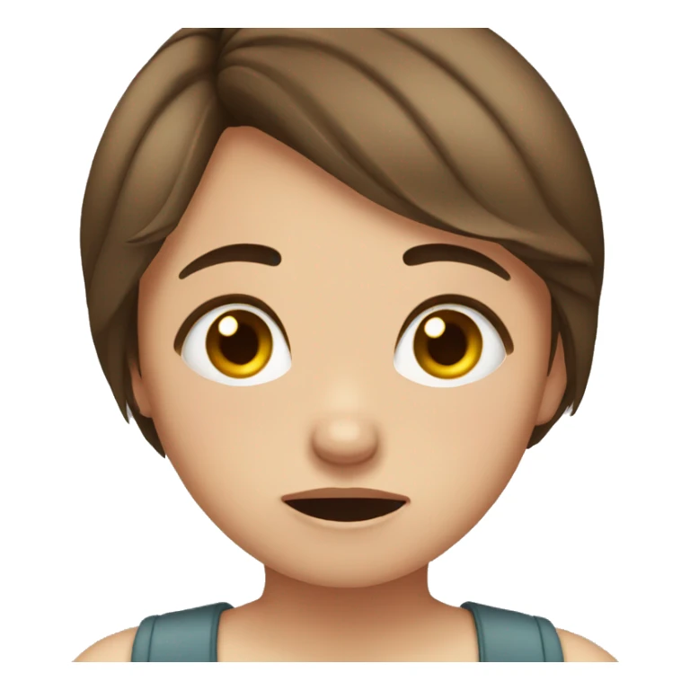 short brown hair girl with brown eyes, crying sticker