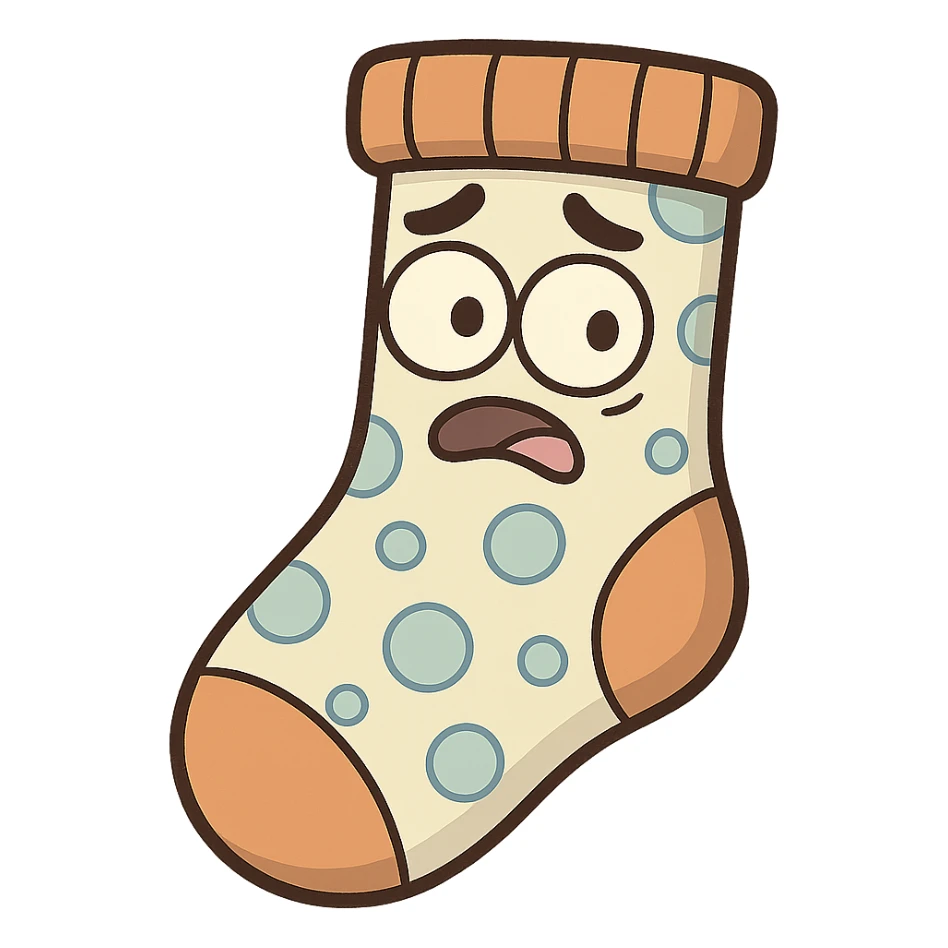 quirky sock with a fun pattern, representing daily miscellaneous items, whimsical cartoon style sticker