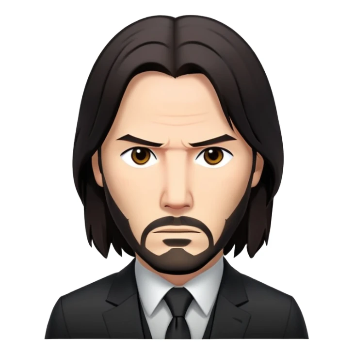 John Wick character with long dark hair, black suit, and serious expression sticker