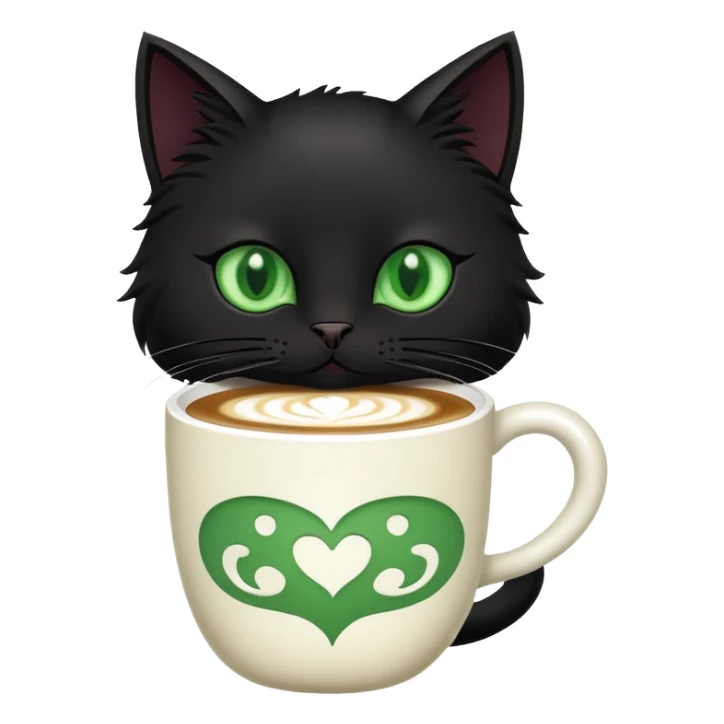 Black cat with green eyes and latte sticker