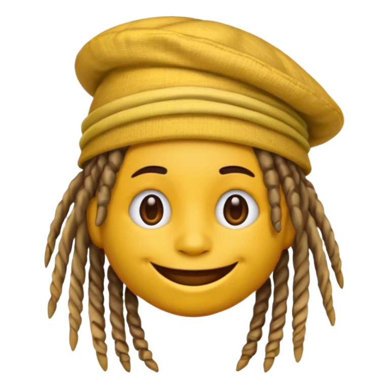 Yellow smile emoji with dreads and a colorful hat sticker