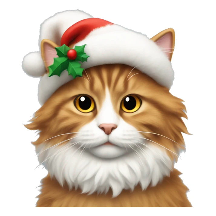 White, black and ginger fluffy cat with Christmas hat sticker