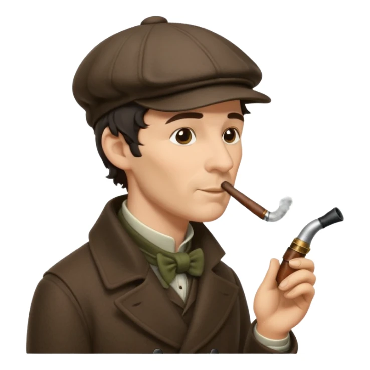 A side view of Sherlock Holmes wearing a deerstalker hat and smoking a pipe sticker