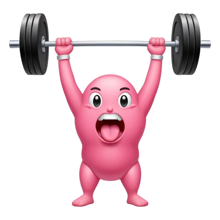 a cartoon tongue lifting an olympic barbell above its head, expressive and playful sticker