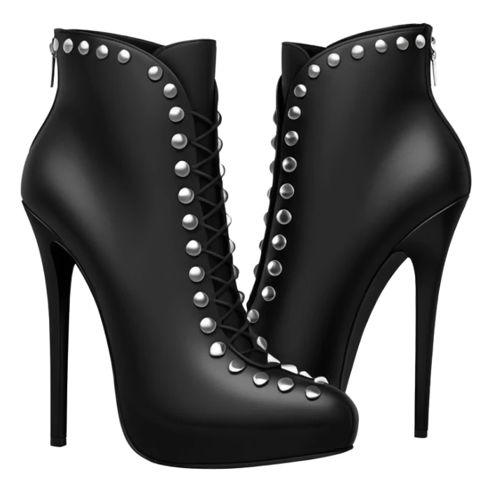 black studded leather 10 inch ankle bootie stilettos, rendering sticker