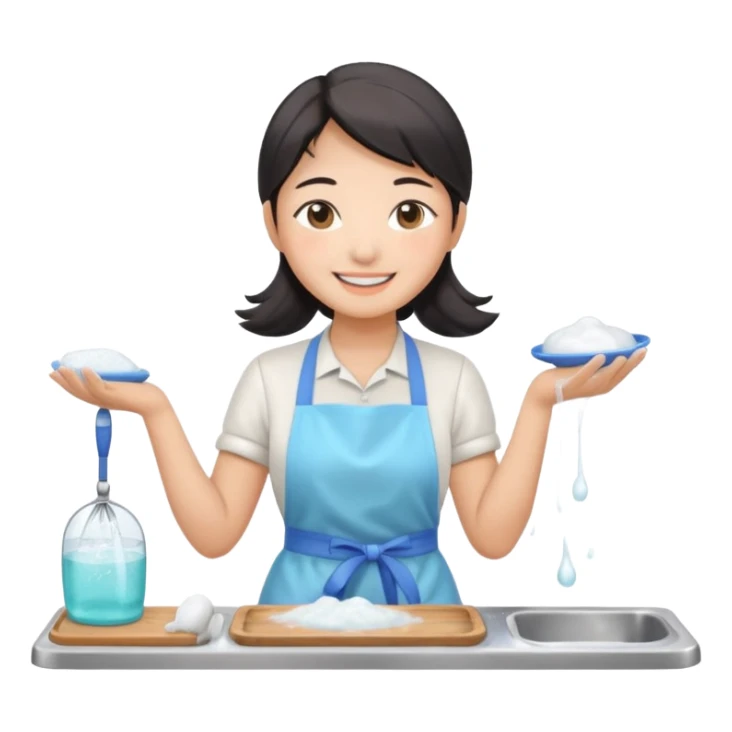 smiling aisan Woman washing dishes sticker