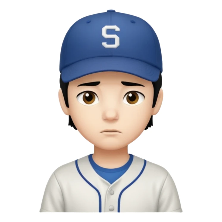 Gere um menino de cabelos preto e boné pro lado com feição séria sticker