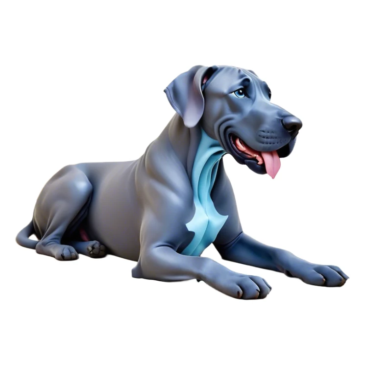 Cinematic Cute Yawning Blue Great Dane Portrait Emoji, Head tilted slightly with a dramatic, wide-open yawn, showcasing a smooth blue Fur with a cool luster, floppy ears slightly drooping, round steel-blue eyes barely open in drowsy contentment, Simplified yet irresistibly adorable features, highly detailed, glowing with a soft, cozy glow, high shine, relaxed yet expressive, stylized with a touch of whimsy, bright and endearing, soft glowing outline, capturing the essence of a sleepy yet affectionate guardian, so drowsy it feels like it could stretch out of the screen and curl up for a nap! sticker