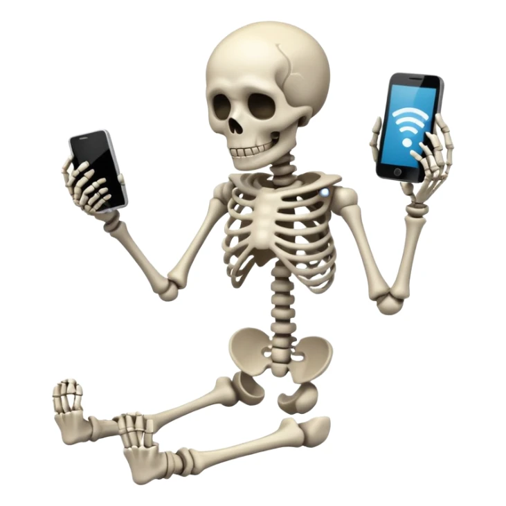 Sad Skeleton Grabs A No Wifi Cellphone And Hotspot sticker