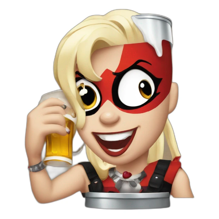Harley Quinn drinking beer sticker