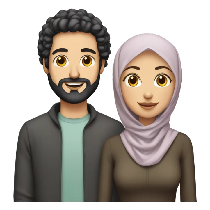 White man without a beard with curly black hairs with her wife wear a hijab  sticker