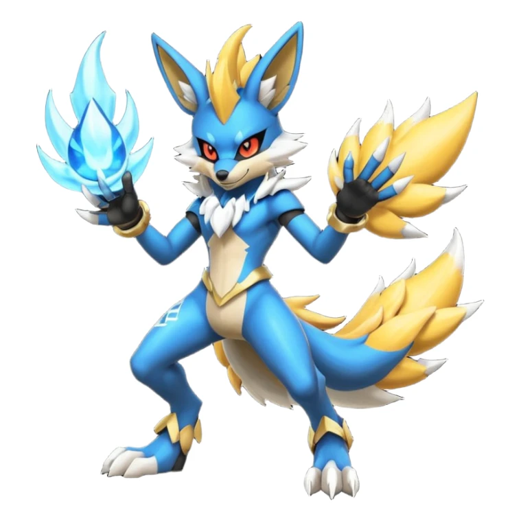 Edgy cyber-Delphox-Zeraora-Lucario-fusion sticker