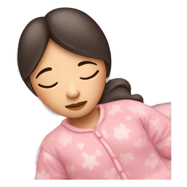Asian girl in a light pink pajama sleeping on a bed sticker