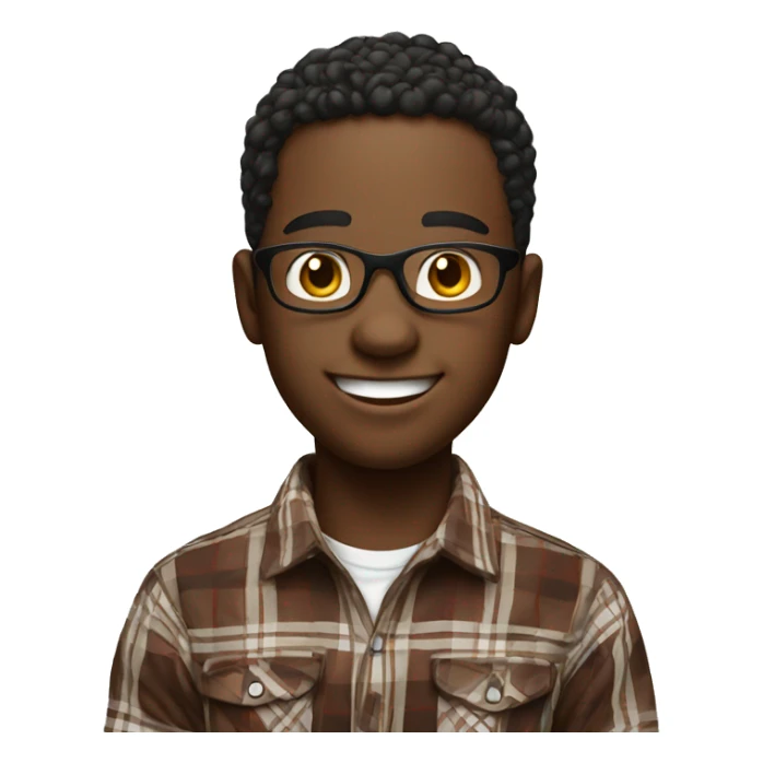 smiling boy in plaid shirt in emoji art style sticker