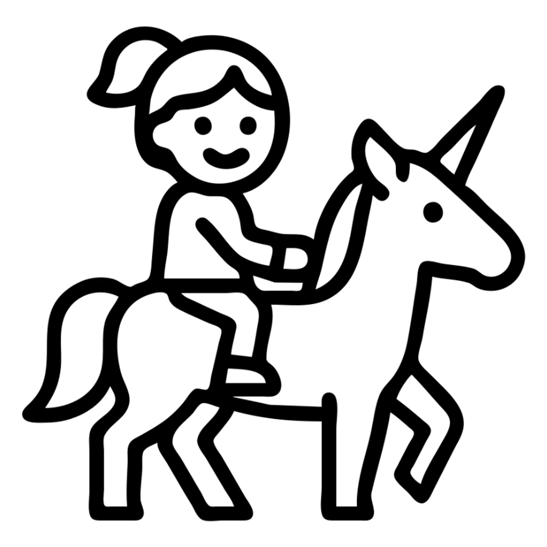 stylized icon of a girl on a unicorn, bold lines, iconic look sticker