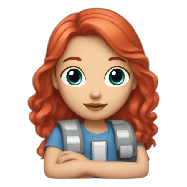A girl with red hair and a blue wing sticker