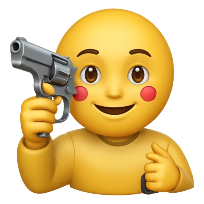 yellow emoji face with a hand holding a gun sticker
