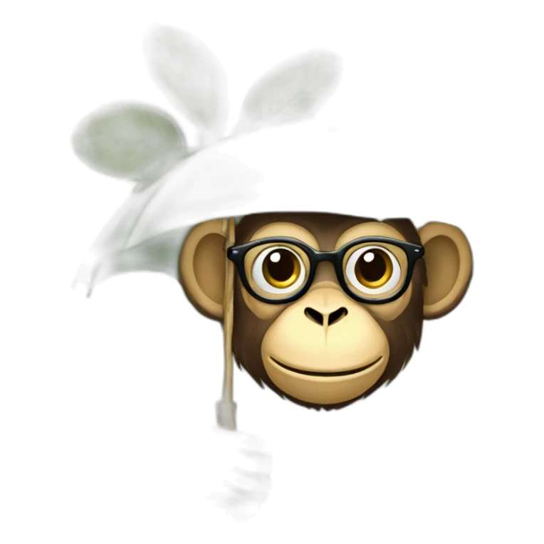Monkey with grren eyes and glasses and umbrella on tree sticker