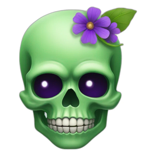 Green skull with purple flower coming out from eye socket sticker