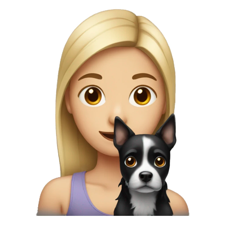 girl with a small black dog with white nose sticker