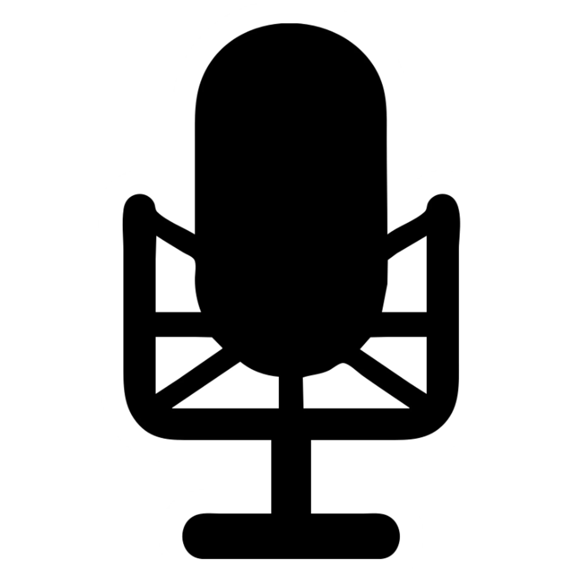 A microphone in a black filled icon style, with a shock mount. sticker
